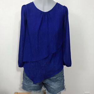 Amy Byer Girl Blue Sparkle Blouse Shirt Size Large 14